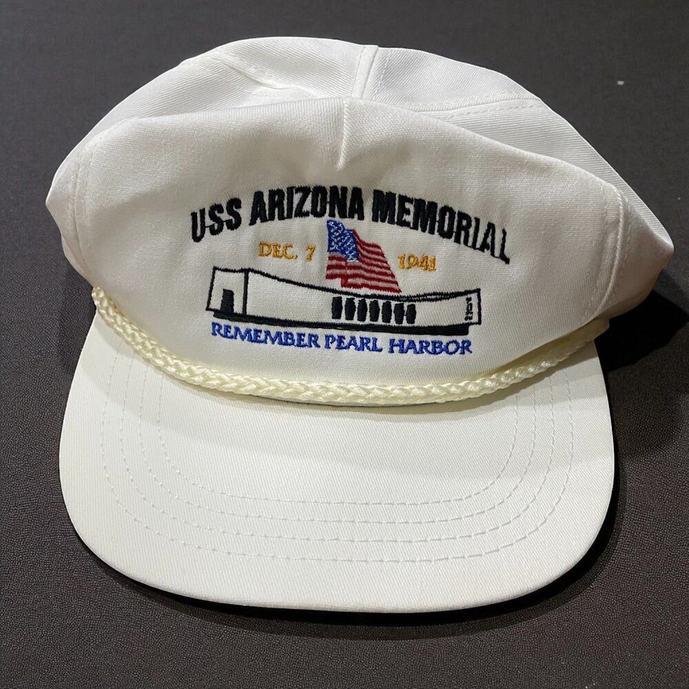 USS Arizona Memorial Pearl Harbor Vintage Embroidered White Snapback Hat Mens OS